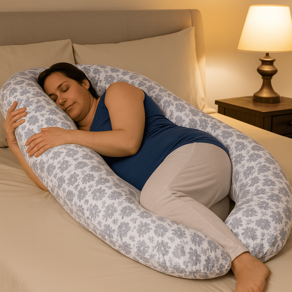 12 Ft Maternity Pillow And Case - Grey Floral-0