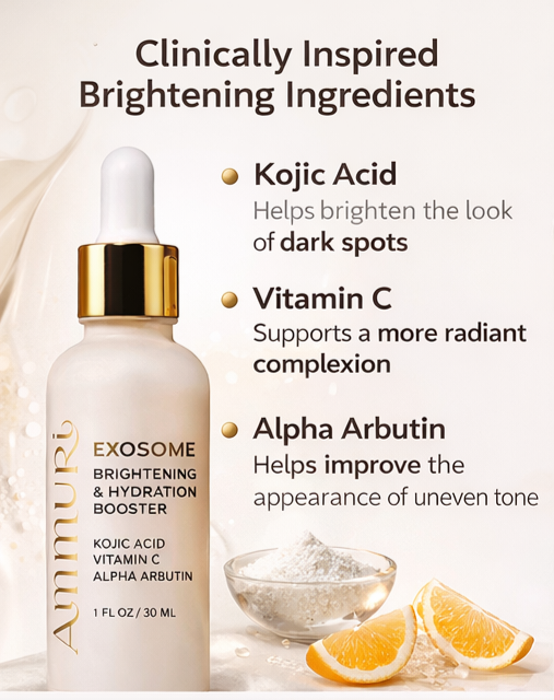 Ammuri Exosome Booster Serum – Brightening & Hydration Booster with Kojic Acid, Vitamin C & Alpha Arbutin | Fades Dark Spots, Evens Skin Tone & Boosts Radiance | For Face & Body – 30ml-4